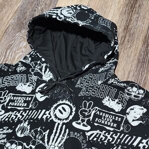 A**holes Live Forever XL Black Hoodie‎ Sweatshirt Skulls Cigarettes Devil